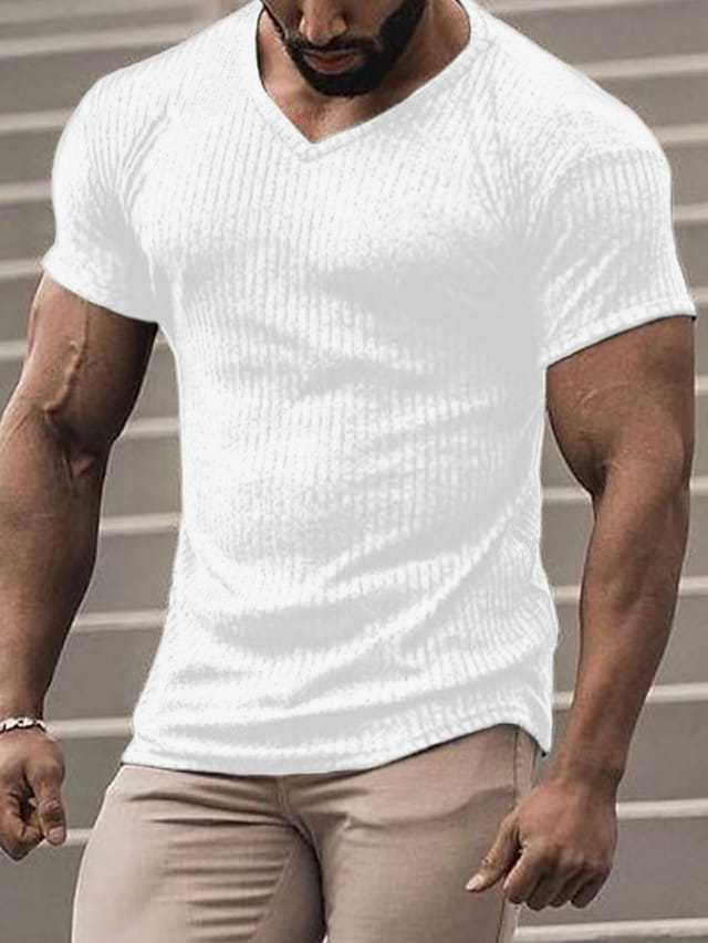 Men's T shirt Tee Tee Top Plain V Neck Street Vacation Short Sleeves Clothing Apparel Designer Basic Modern